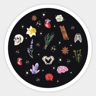 Anatomy and Flowers Pattern Circle Sticker